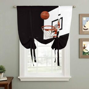 Basketball Tie Up Curtains for Window, Modern Funny Minimalist Sports Thermal Insulated Balloon Shade Adjustable Rod Pocket Curtains Valance Panels for Kitchen Bathroom Café 52'' x 63'' in Kuwait
