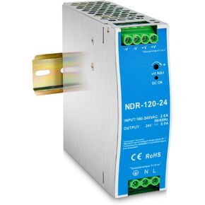 NDR-120-24 Din Rail Power Supply، 120W 24V 5A AC إلى DC Switching Converter، 100-240VAC مدخل عالمي، مع ضبط الجهد ومؤشر DC OK in Kuwait