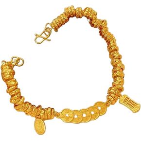 Feng shui Amulet Golden Five Emperor Coins Bracelet Attracting wealth Bring Good Luck,Safty,Healthy,Success Gifts for Mom and Sister in Kuwait
