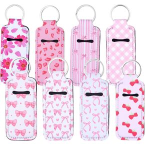 8 قطع حامل أحمر الشفاه سلسلة مفاتيح لطيفة على شكل فيونكة وردية اللون وجيب لبلسم الشفاه منظم محمول لحمل ملمع الشفاه للنساء والفتيات هدية in Kuwait