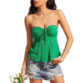 LOFAAC المرأة مثير Y2K حمالة كشكش هيم صديرية دائرية سليم صالح الصيف عارية الذراعين التعادل الجبهة الخروج العصابة قطع علوية بدون أكتاف in Kuwait