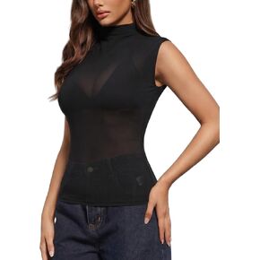 قمصان YOINS النسائية الشفافة ذات الرقبة الوهمية بدون أكمام وشفافة للخروج، قمصان Y2k in Kuwait