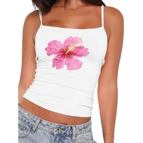 BAIGRAM Women Y2k Floral Graphic Square Neck Crop Tank Tops Fitted Backless Spaghetti Strap Cropped Cami Summer Outfits in Kuwait