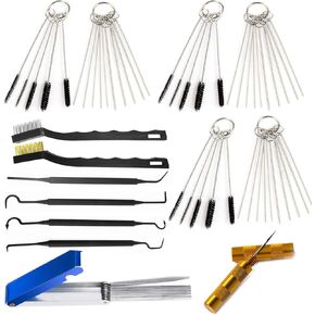 مجموعة أدوات تنظيف المكربن، مجموعة منظف رأس الشعلة البخاخة تتضمن فرشتين برأس واحد و30 إبرة و15 فرشاة نايلون و13 سلك تنظيف ومكشطة واحدة و4 خطافات نظيفة لحام المنشار الكهربائي للدراجات النارية ATV in Kuwait