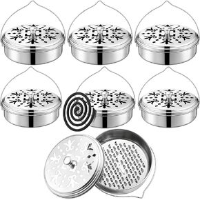 6 عبوات من حامل لفائف البعوض المحمولة مع مقبض مبخرة ملف البخور مع غطاء مقاوم للحريق، صندوق بخور من خشب الصندل والبعوض للاستخدام الخارجي في الفناء وحمام السباحة والتخييم والصيد in Kuwait