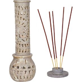 Handmade Stone Incense Stick Holder | Unique King Size Long Tower Burner | Camphore - Tealight - Dhoop Batti - Candles Holder for Yoga, Meditation and Home Decor. (Floral) in Kuwait