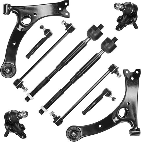 Front Lower Control Arms + Ball Joints + Sway Bar Links + Tie Rods for Toyota Corolla 2003-2008 Suspension Kit K640360 K640361 K90309 K80230 EV470 ES80432 ES80431 BT-433 10pc Set in Kuwait