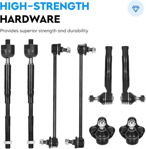 Front Lower Control Arms + Ball Joints + Sway Bar Links + Tie Rods for Toyota Corolla 2003-2008 Suspension Kit K640360 K640361 K90309 K80230 EV470 ES80432 ES80431 BT-433 10pc Set in Kuwait