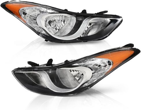 CROSSDESIGN Headlights Left & Right Side Halogen Compatible with Hyundai Elantra 2011-2013 Clear Lens Chrome Housing Amber Reflector 114-51292R,114-51291L,921013Y000,921023Y000,‎HY2503161,HY2502161 in Saudi Arabia