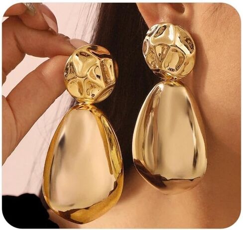 Gold Sliver Plated Chunky Large Stud Earrings for Women,Irregular Geometrical Statement Teardrop Dangle Earrings Punk Party Fashion Accessories Gifts in Saudi Arabia