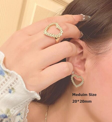 18K gold plated brass material nugget open heart earing all different size for women in Saudi Arabia