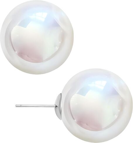 14mm White Pinkish Luster Faux Pearl S925 Silver Stud Earrings | Hypoallergenic Round Pearl Studs | Appropriate Size Earrings for Ladies Daily Wear & Gift in Saudi Arabia