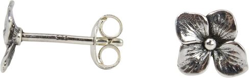 Sterling Silver Hydrangea Blossom Stud Earrings, Floral Design, Push Back Closure, 0.28" W x 0.48" L in Kuwait