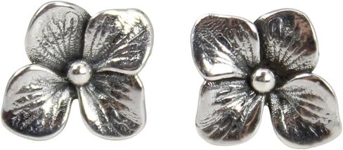 Sterling Silver Hydrangea Blossom Stud Earrings, Floral Design, Push Back Closure, 0.28" W x 0.48" L in Kuwait