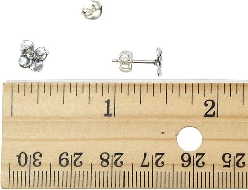 Sterling Silver Hydrangea Blossom Stud Earrings, Floral Design, Push Back Closure, 0.28" W x 0.48" L in Kuwait