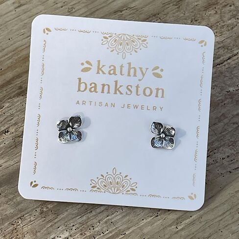 Sterling Silver Hydrangea Blossom Stud Earrings, Floral Design, Push Back Closure, 0.28" W x 0.48" L in Kuwait