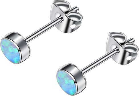 Earrings for Women Titanium Opal Stud Non-Nickel Earring Hypoallergenic Earrings 3mm 4mm 5mm 7mm Round Birthstone Earring Studs for Sensitive Ears in Kuwait