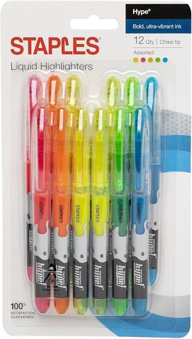 STAPLES Liquid Highlighters, Chisel Tip, Assorted Colors, 36 Pack – Hype Smear‑Resistant Highlighting Markers for Classrooms & Offices in Saudi Arabia