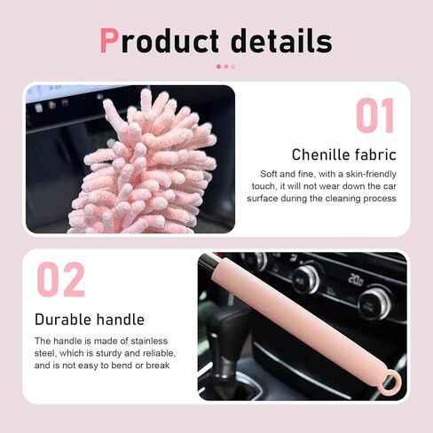 منفضة غبار داخلية للسيارة مع عمود تمديد تلسكوبي من الفولاذ المقاوم للصدأ - رأس من الألياف الدقيقة قابل للانحناء، أداة تنظيف متعددة الوظائف خالية من الخدوش للجزء الداخلي والخارجي للمركبة، والمكاتب، والنوافذ in Kuwait