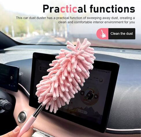 منفضة غبار داخلية للسيارة مع عمود تمديد تلسكوبي من الفولاذ المقاوم للصدأ - رأس من الألياف الدقيقة قابل للانحناء، أداة تنظيف متعددة الوظائف خالية من الخدوش للجزء الداخلي والخارجي للمركبة، والمكاتب، والنوافذ in Kuwait
