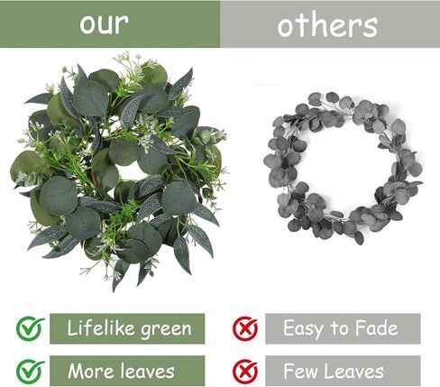 4 Pcs Eucalyptus Candle Rings Wreaths 4 Inch Center Mini Artificial Green Floral Leaves Wreaths Pillar Holder Centerpiece for Wedding Party Home Door Window Wall Farmhouse Decoration in Kuwait