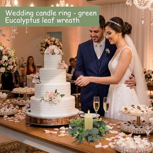 4 Pcs Eucalyptus Candle Rings Wreaths 4 Inch Center Mini Artificial Green Floral Leaves Wreaths Pillar Holder Centerpiece for Wedding Party Home Door Window Wall Farmhouse Decoration in Kuwait