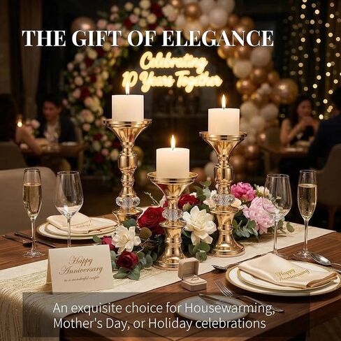 Gold Candle Holders Set of 3 for Pillar Candles Metal Candle Stands with Acrylic Crystal Accents for Wedding Centerpiece, Event Reception, Bridal Shower Home Decor – Fits 3" Wax/LED Candles in Saudi Arabia