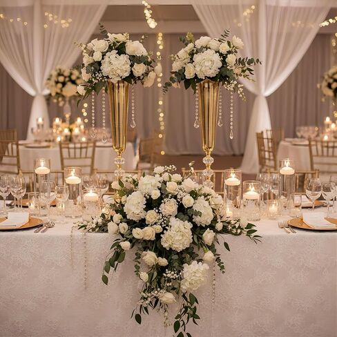 2 Pcs Tall Gold Vases for Centerpieces -22.6" Height Versatile Metal Tabletop Flower Stand, Wedding Decorations for Reception, Tall Flower Vase for Birthday, Weddings, Anniversary, Home Decor (2 Pcs) in Kuwait