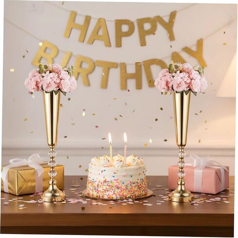 2 Pcs Tall Gold Vases for Centerpieces -22.6" Height Versatile Metal Tabletop Flower Stand, Wedding Decorations for Reception, Tall Flower Vase for Birthday, Weddings, Anniversary, Home Decor (2 Pcs) in Kuwait