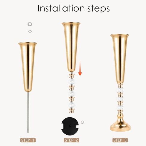 2 Pcs Tall Gold Vases for Centerpieces -22.6" Height Versatile Metal Tabletop Flower Stand, Wedding Decorations for Reception, Tall Flower Vase for Birthday, Weddings, Anniversary, Home Decor (2 Pcs) in Kuwait