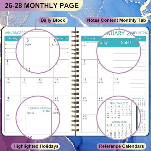 2026-2028 Monthly Planner/Calendar - 3 Year Monthly Planner 2026-2028, January 2026 - December 2028, Academic Weekly Organizer with Twin-Wire Binding for Students and Teachers (Dark Blue Marble) in Saudi Arabia