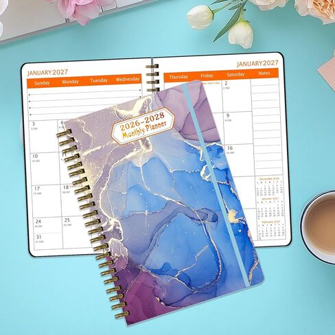 2026-2028 Monthly Planner/Calendar - 3 Year Monthly Planner 2026-2028, January 2026 - December 2028, Academic Weekly Organizer with Twin-Wire Binding for Students and Teachers (Dark Blue Marble) in Saudi Arabia
