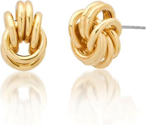 أقراط Obidos مطلية بالذهب عيار 14 قيراط على شكل عقدة حب، قلب، فيونكة | أقراط ذهبية للنساء | أقراط بوهو بسيطة مضادة للحساسية in Kuwait