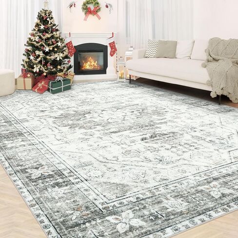 5x7 Washable Rugs: Vintage Living Room Rugs Boho Soft Stain Resistant Area Rugs with Low Pile Distressed Carpet for Living Room Bedroom Dining Room Nursery Home Office (Grey, 5'x7') in Saudi Arabia