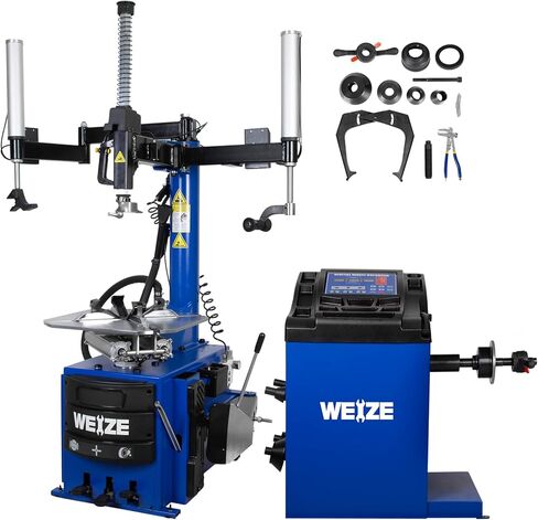 WEIZE 110V 2.0 HP Tire Changer and Wheel Balancer Combo,10''-24'' Rim Air Bead Blaster Tire Changer Machine with Dual Assist Arms, for Tire Changing, Tire Mounting and Balancing in Kuwait