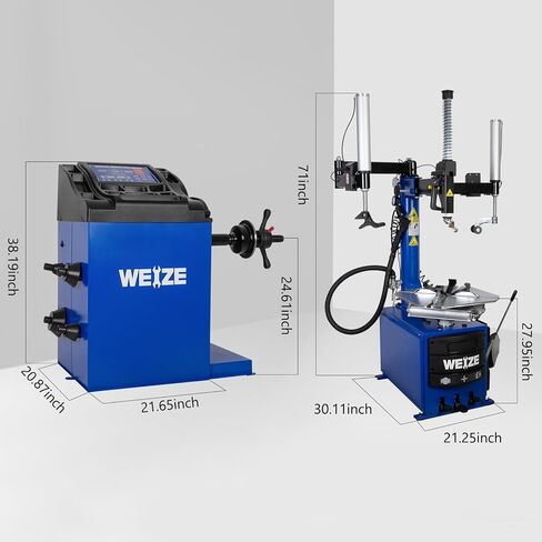 WEIZE 110V 2.0 HP Tire Changer and Wheel Balancer Combo,10''-24'' Rim Air Bead Blaster Tire Changer Machine with Dual Assist Arms, for Tire Changing, Tire Mounting and Balancing in Kuwait