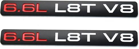 Paie Set 6.6L L8T V8 Liter Gas Emblems 3D Engine Hood Badge Door Decal Sticker Nameplate Replacement for 2020-2022 2500HD 3500HD (Red White Black) in Saudi Arabia