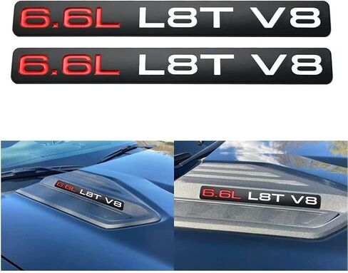 Paie Set 6.6L L8T V8 Liter Gas Emblems 3D Engine Hood Badge Door Decal Sticker Nameplate Replacement for 2020-2022 2500HD 3500HD (Red White Black) in Saudi Arabia