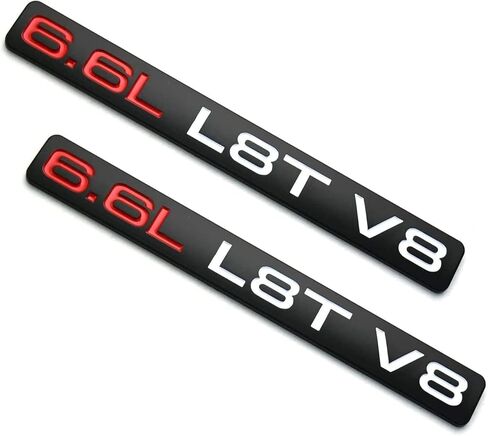 Paie Set 6.6L L8T V8 Liter Gas Emblems 3D Engine Hood Badge Door Decal Sticker Nameplate Replacement for 2020-2022 2500HD 3500HD (Red White Black) in Saudi Arabia