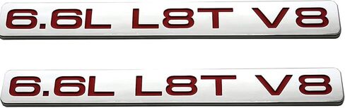 Paie Set 6.6L L8T V8 Liter Gas Emblems 3D Engine Hood Badge Door Decal Sticker Nameplate Replacement for 2020-2022 2500HD 3500HD (Red White Black) in Saudi Arabia
