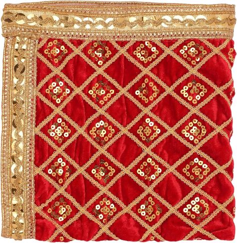 Decorative Mat Aasan Velvet Pooja Cloth Aasan Decorative Cloth (Size:-18 Inches X 18 Inches) for Mats Multipurpose Indian Traditional New year gifts Festival Decor Pooja Item Articles Laxmi (Red) in Saudi Arabia