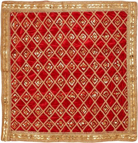 Decorative Mat Aasan Velvet Pooja Cloth Aasan Decorative Cloth (Size:-18 Inches X 18 Inches) for Mats Multipurpose Indian Traditional New year gifts Festival Decor Pooja Item Articles Laxmi (Red) in Saudi Arabia