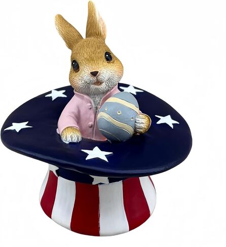 Bunny Easter Egg Statue Magician Hat Outdoor Rabbit Decor Resin Figurines Sculptures Birthday Decorative for Party Supplies Home Garden Patriotic Theme Statues, Yard Decorations (Brown) in Saudi Arabia