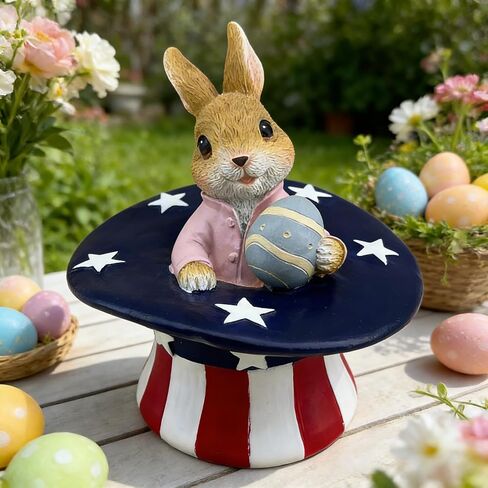 Bunny Easter Egg Statue Magician Hat Outdoor Rabbit Decor Resin Figurines Sculptures Birthday Decorative for Party Supplies Home Garden Patriotic Theme Statues, Yard Decorations (Brown) in Saudi Arabia