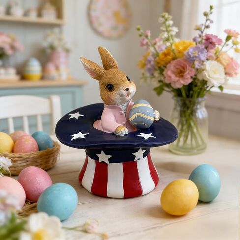 Bunny Easter Egg Statue Magician Hat Outdoor Rabbit Decor Resin Figurines Sculptures Birthday Decorative for Party Supplies Home Garden Patriotic Theme Statues, Yard Decorations (Brown) in Saudi Arabia