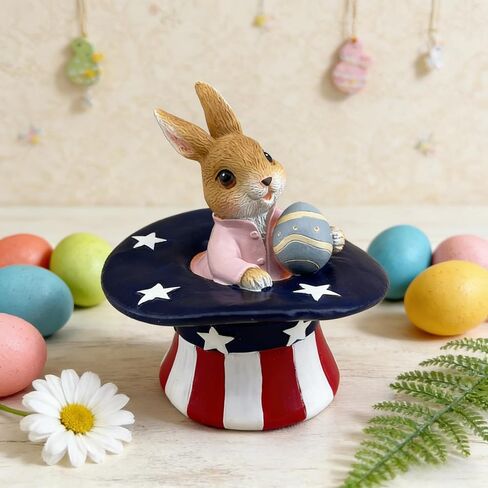Bunny Easter Egg Statue Magician Hat Outdoor Rabbit Decor Resin Figurines Sculptures Birthday Decorative for Party Supplies Home Garden Patriotic Theme Statues, Yard Decorations (Brown) in Saudi Arabia