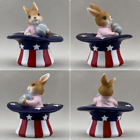Bunny Easter Egg Statue Magician Hat Outdoor Rabbit Decor Resin Figurines Sculptures Birthday Decorative for Party Supplies Home Garden Patriotic Theme Statues, Yard Decorations (Brown) in Saudi Arabia