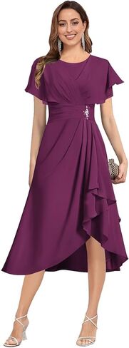 Tea Length Mother of The Bride Dresses for Women Flutter Sleeve Pleated Wedding Guest Formal Gown in Saudi Arabia