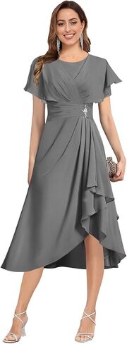 Tea Length Mother of The Bride Dresses for Women Flutter Sleeve Pleated Wedding Guest Formal Gown in Saudi Arabia