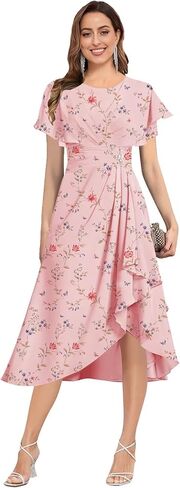 Tea Length Mother of The Bride Dresses for Women Flutter Sleeve Pleated Wedding Guest Formal Gown in Saudi Arabia
